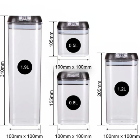 Set 7 Recipiente Organizare Alimente, , Inchidere Etansa, Etichete Reutilizabile, Cupe Masurare, 4 Dimensiuni Diferite, din Plastic Dur, Transparent [8]