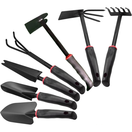 ✨TOATE PRODUSELE✨ - Set 7 Unelte de Gradina , pentru Plantare Prelucrare Sol si Ingrijire Plante, Material PVC si cardboard, 31.5 x 8 cm, negru