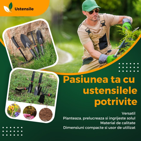 Set 7 Unelte de Gradina , pentru Plantare Prelucrare Sol si Ingrijire Plante, Material PVC si cardboard, 31.5 x 8 cm, negru [2]