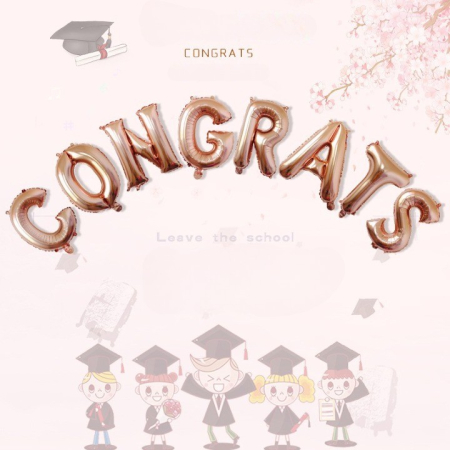 Set 8 Baloane din Folie Metalizata, , Model Scris Congrats, Litere de 40 cm, Tema Absolvire, Baloane Party, Ambalaj Individual, Pai Inclus, Umflare cu Aer sau Heliu, Roz [6]