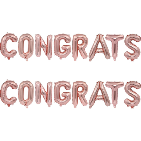 Set 8 Baloane din Folie Metalizata, , Model Scris Congrats, Litere de 40 cm, Tema Absolvire, Baloane Party, Ambalaj Individual, Pai Inclus, Umflare cu Aer sau Heliu, Roz [5]