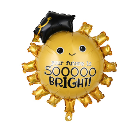 Set 8 Baloane din Folie Metalizată si din Latex, , Figurine Soare 77x67cm, Stea si Hexagon 45 cm, Baloane Latex 30 cm, Tema Absolvire, Ambalaj Individual, Pai Inclus, Umflare cu Aer sau Heliu, Multicolor [3]