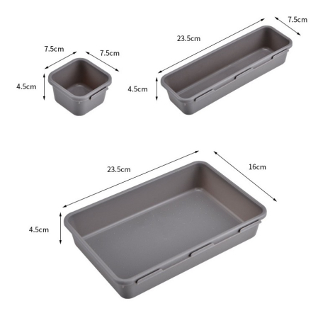 Set 8 cutii depozitare, pentru sertar, cosmetice, ustensile bucatarie, textile, plastic, gri, , 23.5 x 16 cm [6]