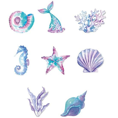 Set 8 Decoratiuni pentru Petrecere Sirena, , Colectia Mermaid, Panglici Incluse, Multicolor [1]