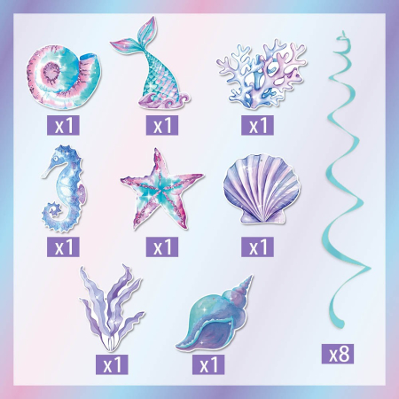 Set 8 Decoratiuni pentru Petrecere Sirena, , Colectia Mermaid, Panglici Incluse, Multicolor [4]