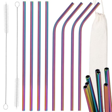 Set 8 paie metalice multicolor (holo), reutilizabile, cu husa depozitare si perii curatat, 215x6 mm [29]