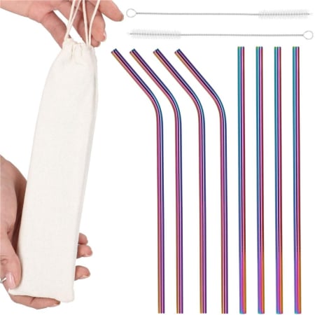 Set 8 paie metalice multicolor (holo), reutilizabile, cu husa depozitare si perii curatat, 215x6 mm [23]