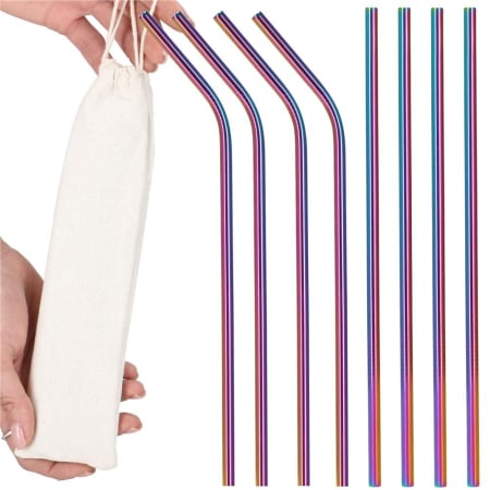 Set 8 paie metalice multicolor (holo), reutilizabile, cu husa depozitare si perii curatat, 215x6 mm [22]