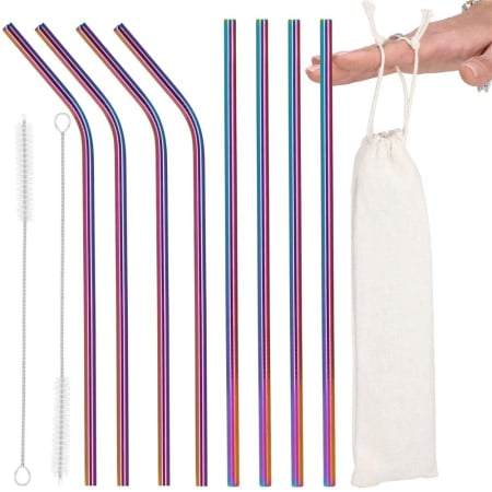 Set 8 paie metalice multicolor (holo), reutilizabile, cu husa depozitare si perii curatat, 215x6 mm [21]