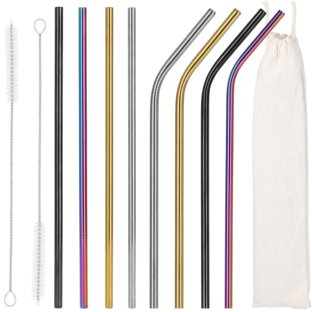 Disponibil livrare locker S - Set 8 paie metalice multicolor, reutilizabile, cu husa depozitare si perii curatat, 215x6 mm