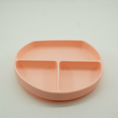 Set 8 piese diversificare bebelusi si copii din silicon , baveta, farfurie compartimentata cu ventuza, bol cu ventuza, tacamuri din lemn si silicon, cana pentru gustari, fara alergeni, roz [6]