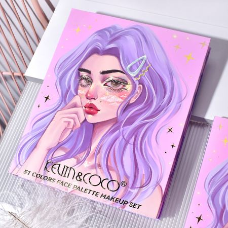 Set 8 Produse de Machiaj, KEVIN & COCO, Violet Fairy, 51 culori, 19.5 x 24.5 x 2.5 cm [1]