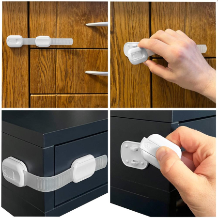 Set 8 sigurante blocator sertare si usi, plastic si silicon, ajustabile, 19 cm, alb [12]