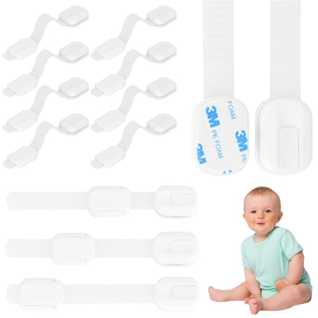 Set 8 sigurante blocator sertare si usi, plastic si silicon, ajustabile, 19 cm, alb [19]