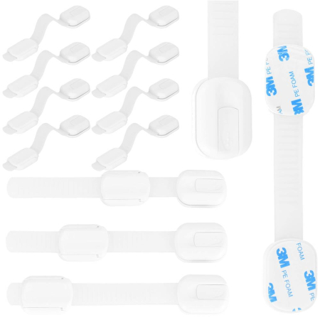 Set 8 sigurante blocator sertare si usi, plastic si silicon, ajustabile, 19 cm, alb [1]