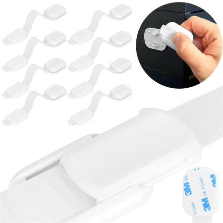 Set 8 sigurante blocator sertare si usi, plastic si silicon, ajustabile, 19 cm, alb [18]