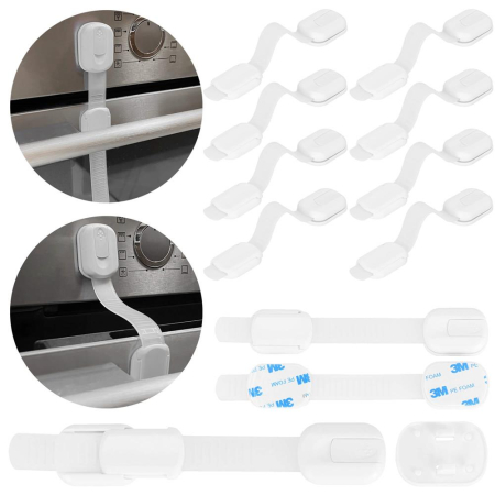Set 8 sigurante blocator sertare si usi, plastic si silicon, ajustabile, 19 cm, alb [16]