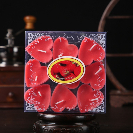 Set 9 Lumanari in Forma de Inima, , pentru Ziua Indragostitilor, Aroma de Capsuni, Ardere 3.5 h, din Parafina, 4 x 2 cm, Rosu [5]