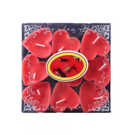 Lumanari - Set 9 Lumanari in Forma de Inima, , pentru Ziua Indragostitilor, Aroma de Capsuni, Ardere 3.5 h, din Parafina, 4 x 2 cm, Rosu