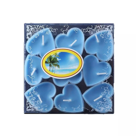 ✨TOATE PRODUSELE✨ - Set 9 Lumanari in Forma de Inima, , pentru Ziua Indragostitilor, Aroma Tropicala, Ardere 3.5 h, din Parafina, 4 x 2 cm, Albastru