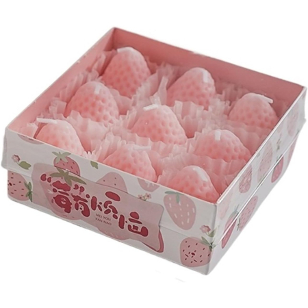 Lumanari - Set 9 Lumanari Parfumate, , Model Capsunici, Ardere 30 min, 117g, 9.3 x 9.3 x 3.8 cm, Roz