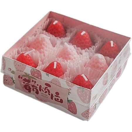 Lumanari - Set 9 Lumanari Parfumate, , Model Capsunici, Ardere 30 min, 117g, 9.3 x 9.3 x 3.8 cm, Roz/Rosu