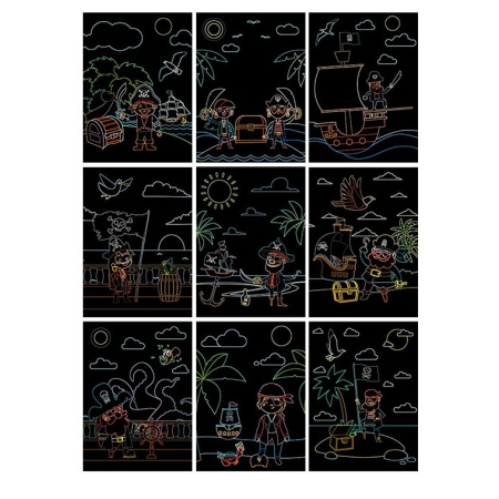 Set 9 Planse Razuibile, , Scratch ArtCards, +3 Ani, de Razuit si de Colorat, 19 x 14 cm, Model Pirati, Multicolor [1]