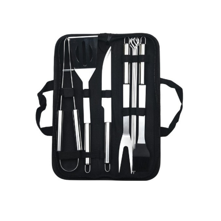 Ustensile pentru Bucătărie - Set 9 Ustensile pentru Gratar, , din Otel Inoxidabil, Geanta Oxford, Argintiu