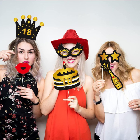 Set Accesorii pentru Petrecere, , Props pentru Coltul de Poze, pentru Majorat, Aniversare 18 Ani, Ochelari, Palarii, Mustata, Cravata, pentru Evenimente, Multicolor [4]