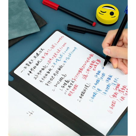 Set Agenda A5 Reutilizabila cu Pagini Tip Tabla, Agenda Pagini Albe cu Stergere Uscata, 3 Markere, 1 Burete și 1 Laveta de sters, Portabila, 24 x 16.5 cm, Coperta Piele, Albastru [3]