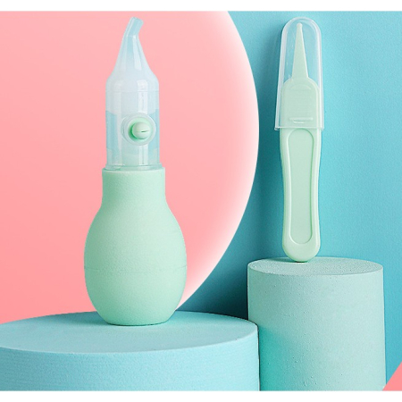 Set Aspirator Nazal pentru Copii, , Manual, Anti-Reflux, cu Pompita, Usor de Curatat, Varf din Silicon, 11.2x4cm, Verde [3]