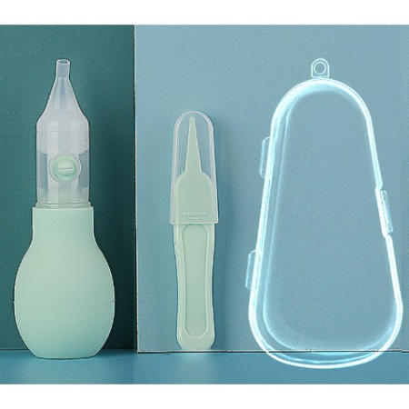 Set Aspirator Nazal pentru Copii, , Manual, Anti-Reflux, cu Pompita, Usor de Curatat, Varf din Silicon, 11.2x4cm, Verde [2]