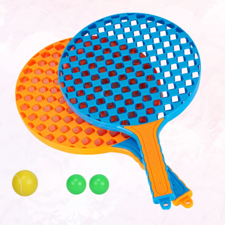 Set Badminton pentru Copii, , 2 Palete, 3 Mingi, Pentru Joaca si Antrenament, Albastru Portocaliu [6]
