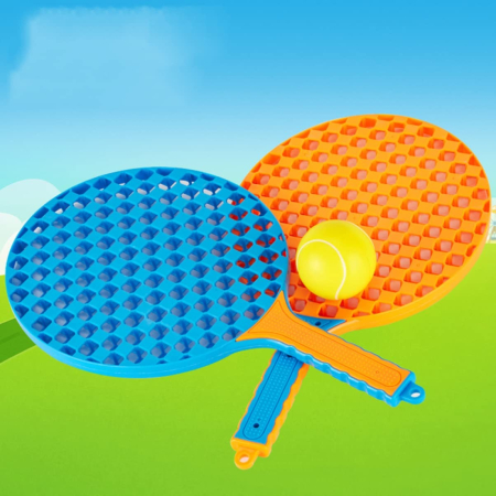 Set Badminton pentru Copii, , 2 Palete, 3 Mingi, Pentru Joaca si Antrenament, Albastru Portocaliu [5]