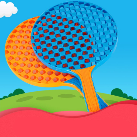 Set Badminton pentru Copii, , 2 Palete, 3 Mingi, Pentru Joaca si Antrenament, Albastru Portocaliu [3]