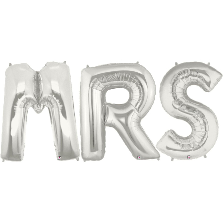Set Baloane din Folie Metalizata, , Figurine Litere, Model MR&MRS, Tema Nunta, 40 cm, Baloane Party, Ambalaj Individual, Pai inclus, Umflare cu Aer sau Heliu, Argintiu [3]