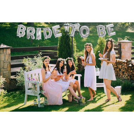 Set Baloane din Folie Metalizata, , Model Bride to Be, Litere de 40 cm, Baloane Party, Ambalaj Individual, Pai Inclus, Umflare cu Aer sau Heliu, Argintiu [6]