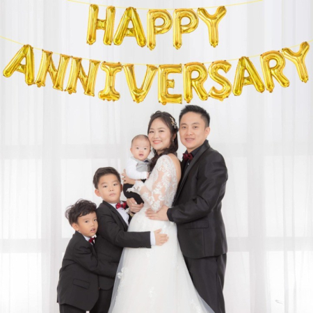 Set Baloane din Folie Metalizata, , Model Happy Anniversary, Litere de 40 cm, Baloane Party, Ambalaj Individual, Pai Inclus, Umflare cu Aer sau Heliu, Auriu [3]