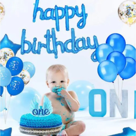 Set Baloane din Folie Metalizata, , Model Happy Birthday, 45x85 cm, 45x124cm, Baloane Party, Ambalaj Individual, Pai Inclus, Umflare cu Aer sau Heliu, Albastru [5]