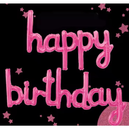 Set Baloane din Folie Metalizata, , Model Happy Birthday, 45x85 cm, 45x124cm, Baloane Party, Ambalaj Individual, Pai Inclus, Umflare cu Aer sau Heliu, Roz [3]