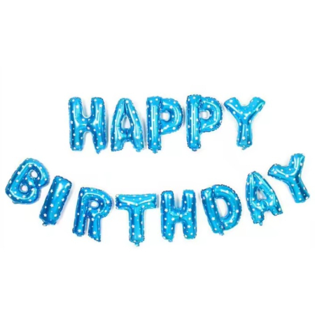 Set Baloane din Folie Metalizata, , Model Happy Birthday, Litere de 40 cm, Baloane Party, Ambalaj Individual, Pai, Ata si Adeziv Incluse, Umflare cu Aer sau Heliu, Albastru [2]