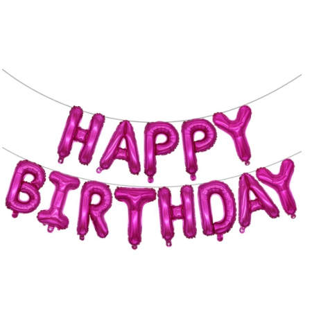 Set Baloane din Folie Metalizata, , Model Happy Birthday, Litere de 40 cm, Baloane Party, Ambalaj Individual, Pai, Ata si Adeziv Incluse, Umflare cu Aer sau Heliu, Mov [4]
