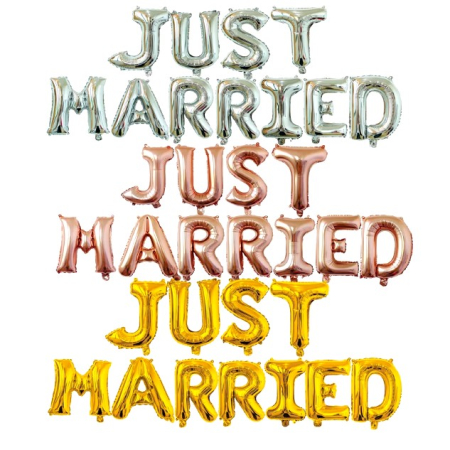 Set Baloane din Folie Metalizata, , Model Just Married, Litere de 40 cm, Baloane Party, Ambalaj Individual, Pai, Ata si Adeziv Incluse, Umflare cu Aer sau Heliu, Roz [7]