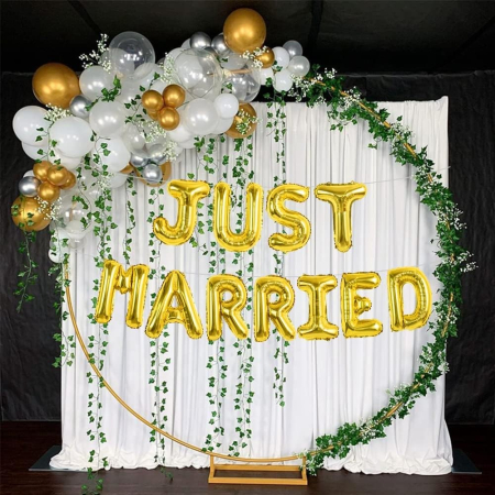 Set Baloane din Folie Metalizata, , Model Just Married, Litere de 40 cm, Baloane Party, Ambalaj Individual, Pai, Ata si Adeziv Incluse, Umflare cu Aer sau Heliu, Auriu [3]