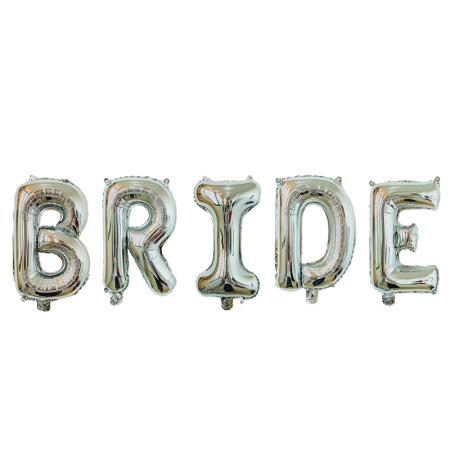 Tematica Nunta - Set Baloane din Folie Metalizata, , Model Scris Bride, Litere de 40 cm, Tema Iubire, Baloane Party, Ambalaj Individual, Pai Inclus, Umflare cu Aer sau Heliu, Argintiu