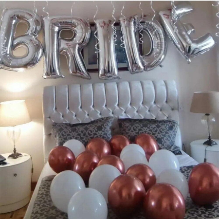 Set Baloane din Folie Metalizata, , Model Scris Bride, Litere de 40 cm, Tema Iubire, Baloane Party, Ambalaj Individual, Pai Inclus, Umflare cu Aer sau Heliu, Argintiu [5]