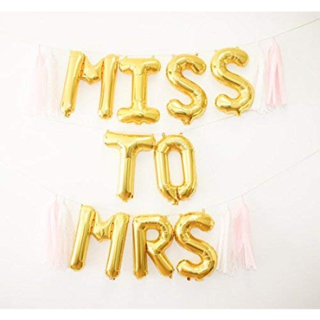 Set Baloane din Folie Metalizata, , Model Scris Miss to Mrs, Litere de 40 cm, Tema Iubire, Baloane Party, Ambalaj Individual, Pai Inclus, Umflare cu Aer sau Heliu, Auriu [2]