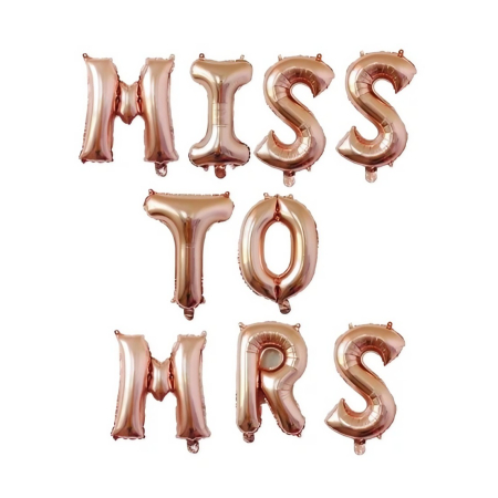 Tematica Nunta - Set Baloane din Folie Metalizata, , Model Scris Miss to Mrs, Litere de 40 cm, Tema Iubire, Baloane Party, Ambalaj Individual, Pai Inclus, Umflare cu Aer sau Heliu, Roz