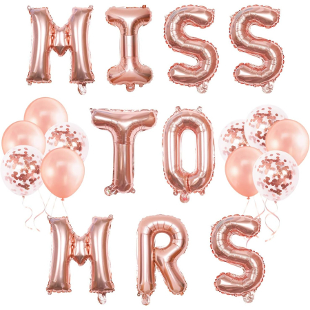 Set Baloane din Folie Metalizata, , Model Scris Miss to Mrs, Litere de 40 cm, Tema Iubire, Baloane Party, Ambalaj Individual, Pai Inclus, Umflare cu Aer sau Heliu, Roz [2]