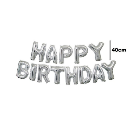 Set baloane folie , Happy Birthday, 40 cm, argintiu [2]